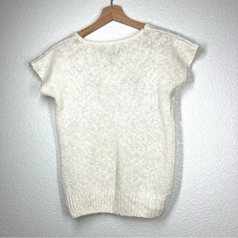 Vintage 80s Cottage Knit Short Sleeves Sweater Pastel Tones Floral Mervyn's